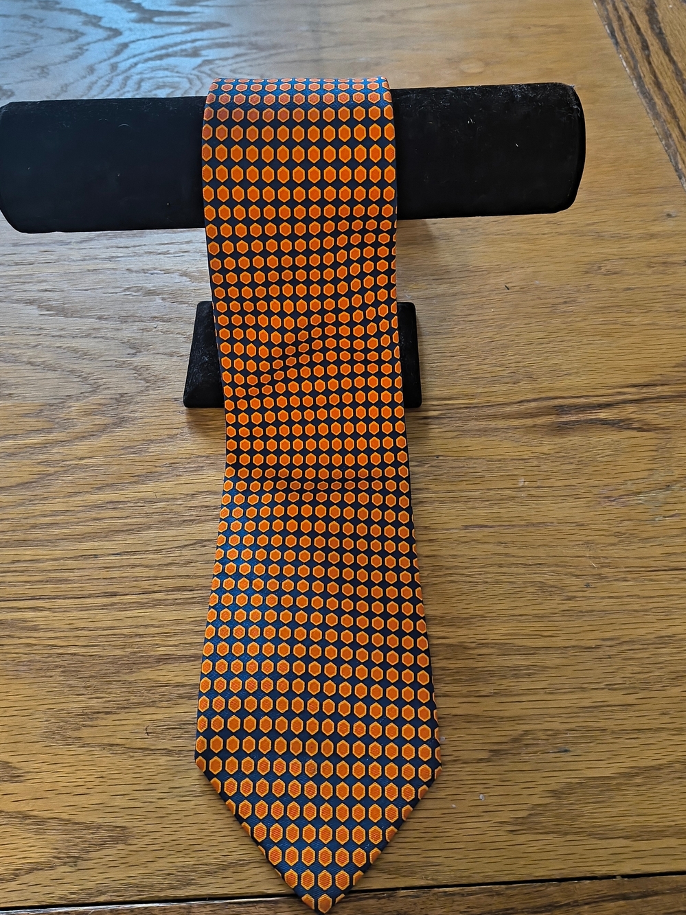 Brooks Orange and Black Honeycomb Pattern Tie
